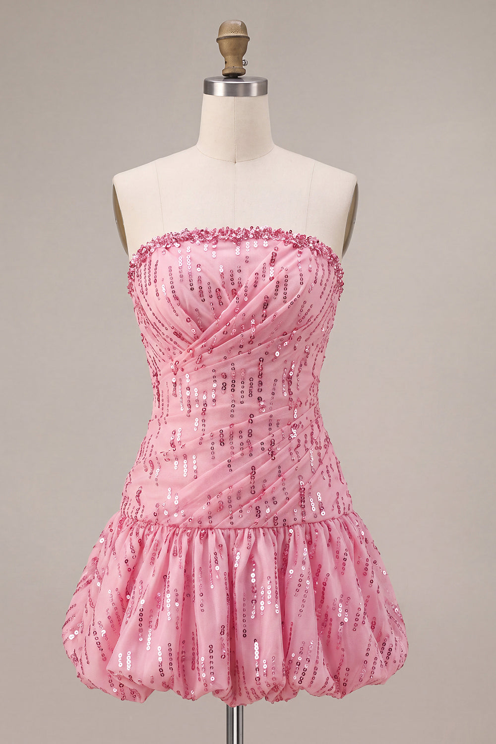 Pink Sparkly A Line Sequin Short Bubble Cocktail Dress