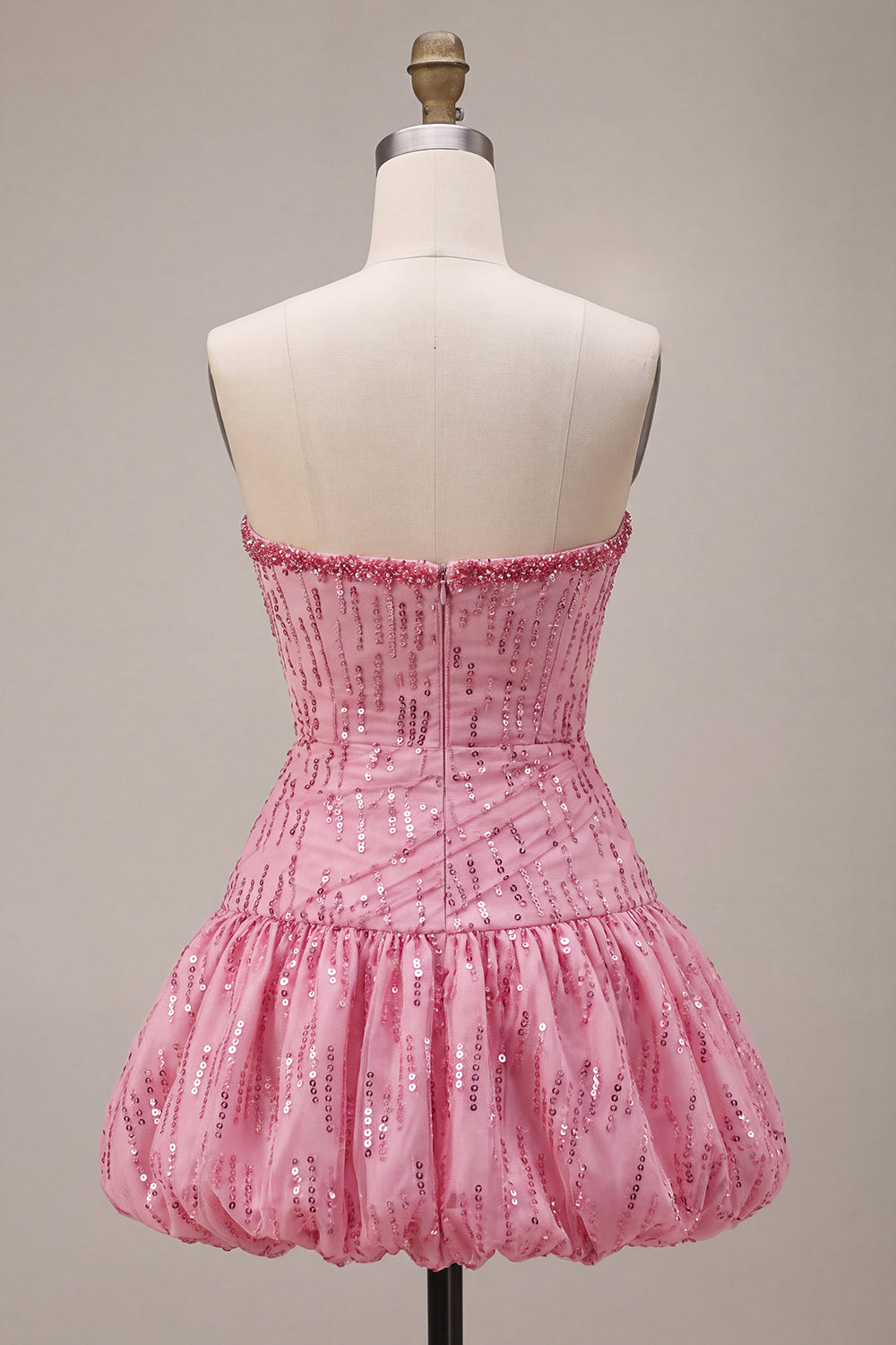 Pink Sparkly A Line Sequin Short Bubble Cocktail Dress