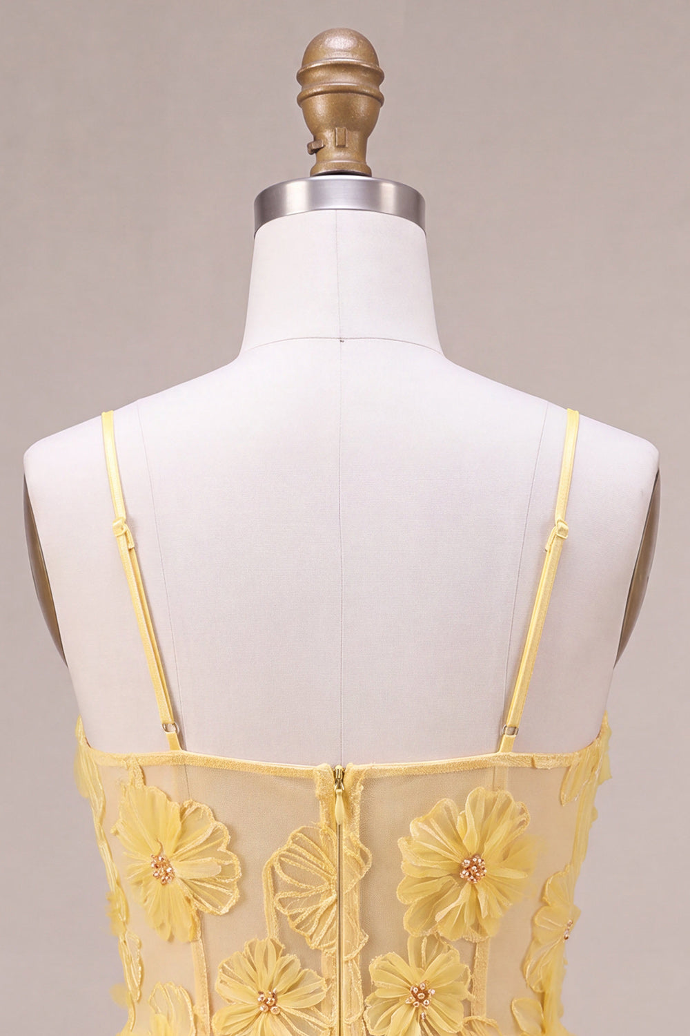 Yellow Floral A Line Corset Sparkly Beaded Short Cocktail Dress