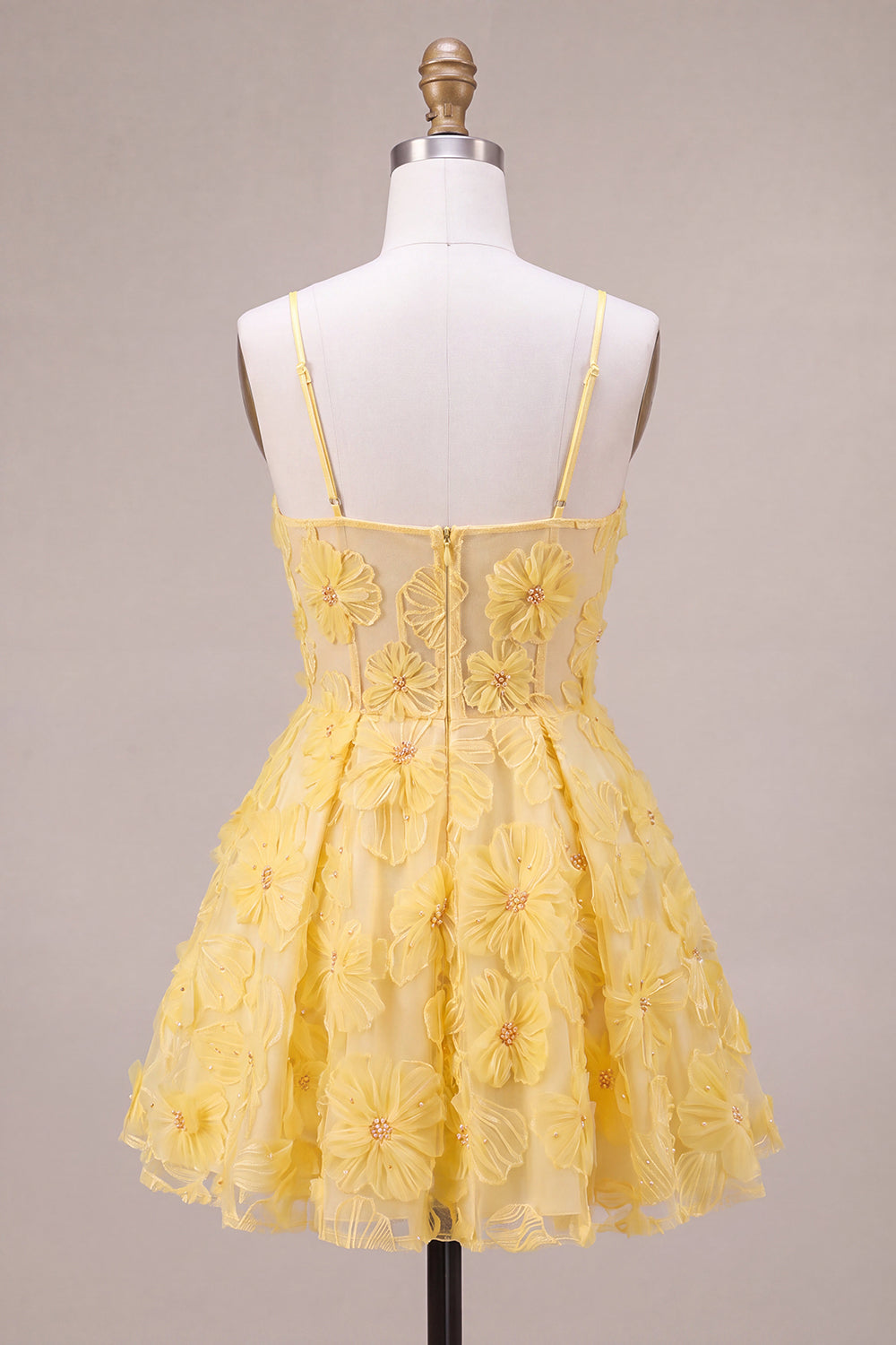 Yellow Floral A Line Corset Sparkly Beaded Short Cocktail Dress