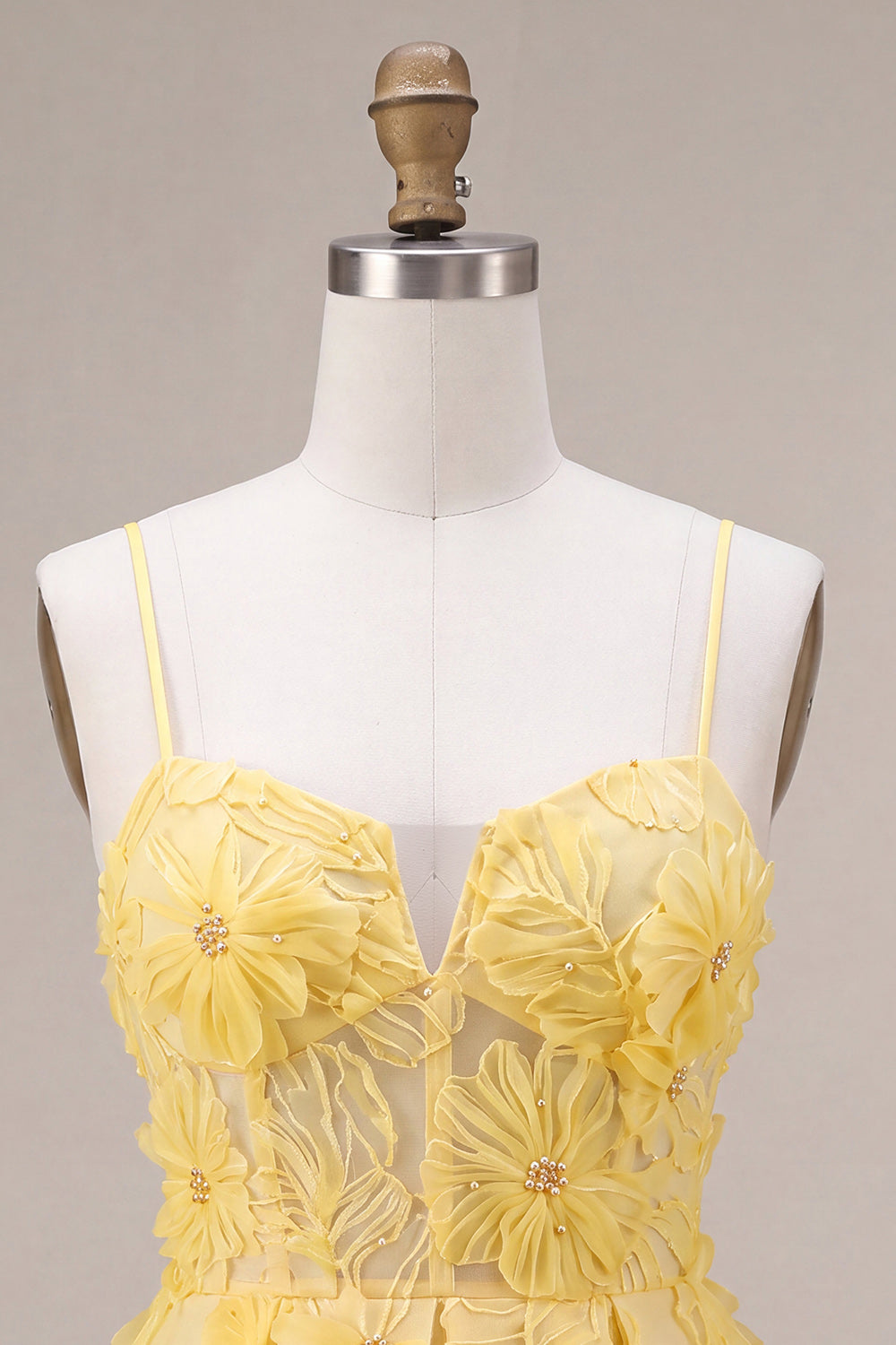 Yellow Floral A Line Corset Sparkly Beaded Short Cocktail Dress
