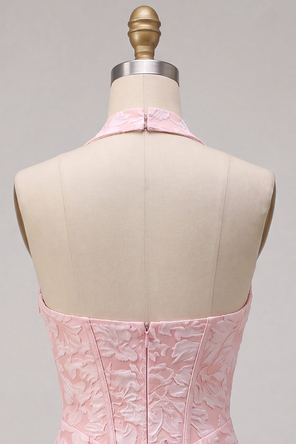 Pink Corset Halter Tight Backless Jacquard Short Cocktail Dress