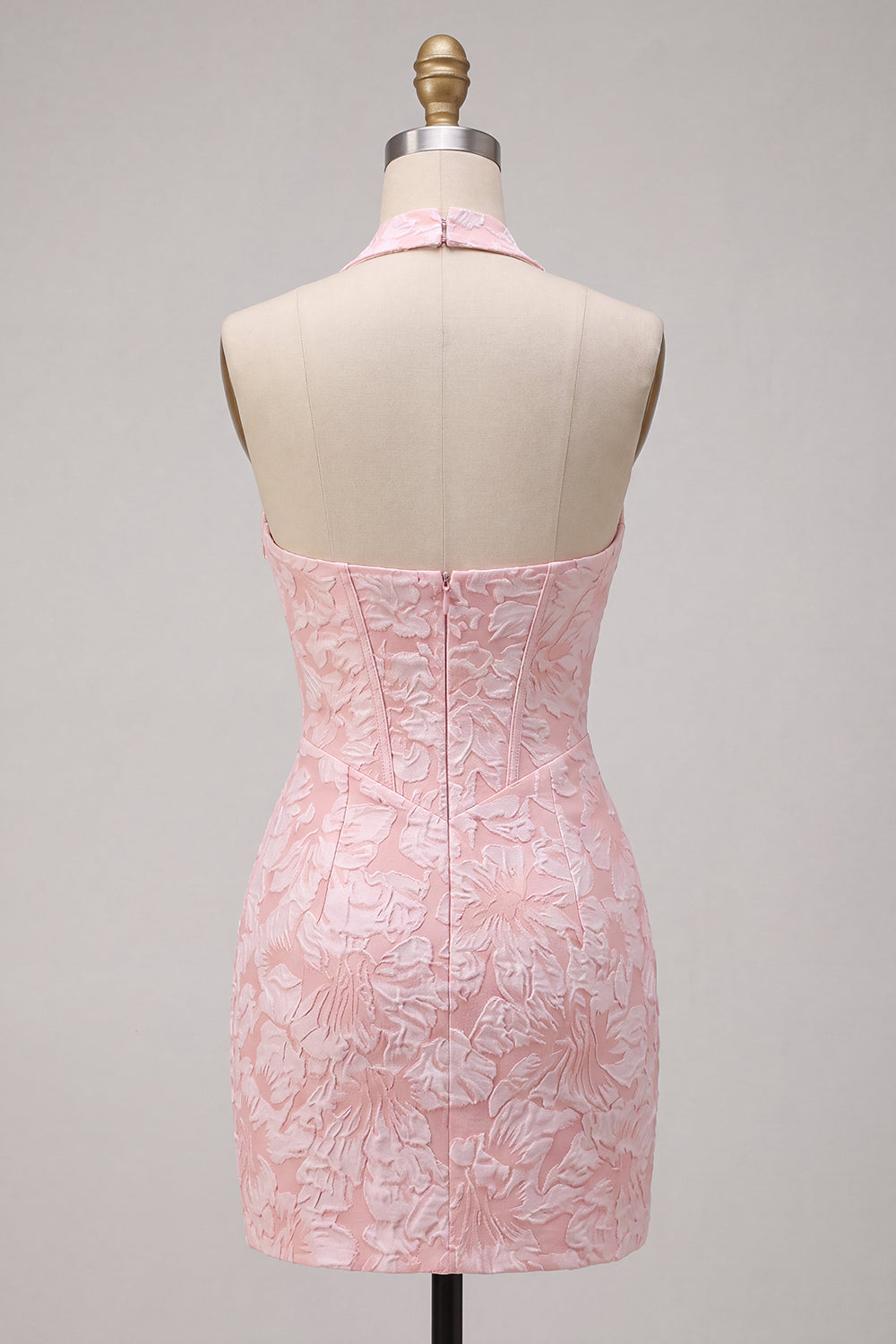 Pink Corset Halter Tight Backless Jacquard Short Cocktail Dress