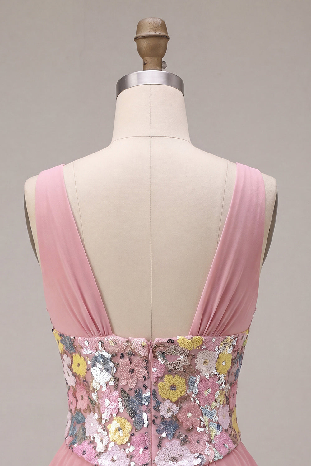 Floral Pink A Line Sparkly Sequin Tiered Ruffled Short Cocktail Dress