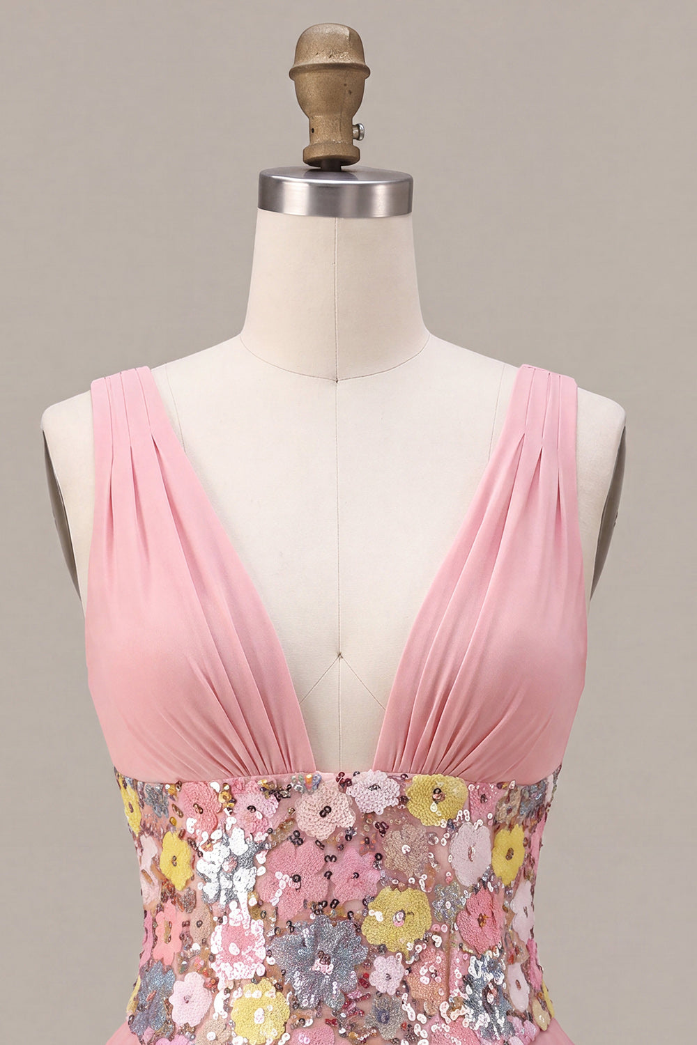 Floral Pink A Line Sparkly Sequin Tiered Ruffled Short Cocktail Dress