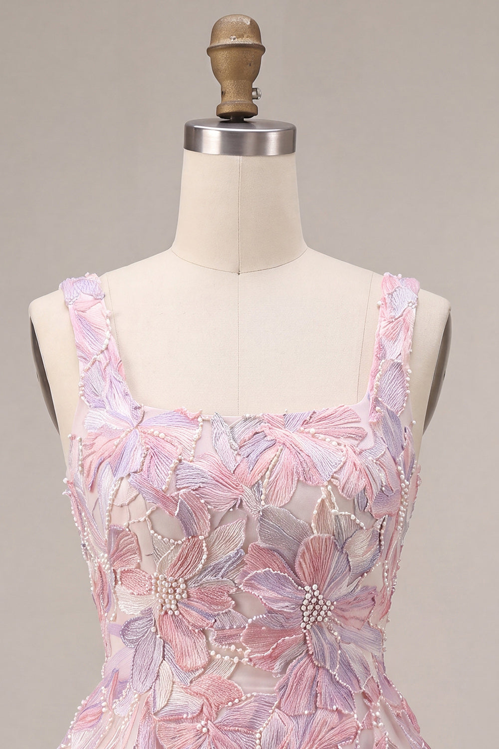 Floral Lilac A Line Beaded Embroidered Short Cocktail Dress