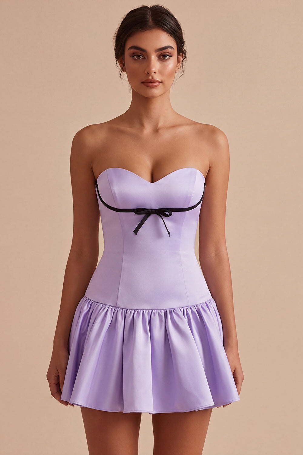 Lilac A Line Satin Sweetheart Short Cocktail Dress with Bow