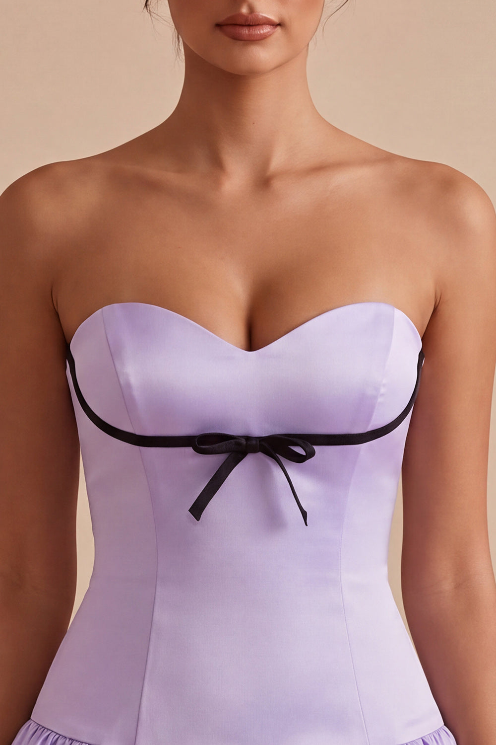 Lilac A Line Satin Sweetheart Short Cocktail Dress with Bow
