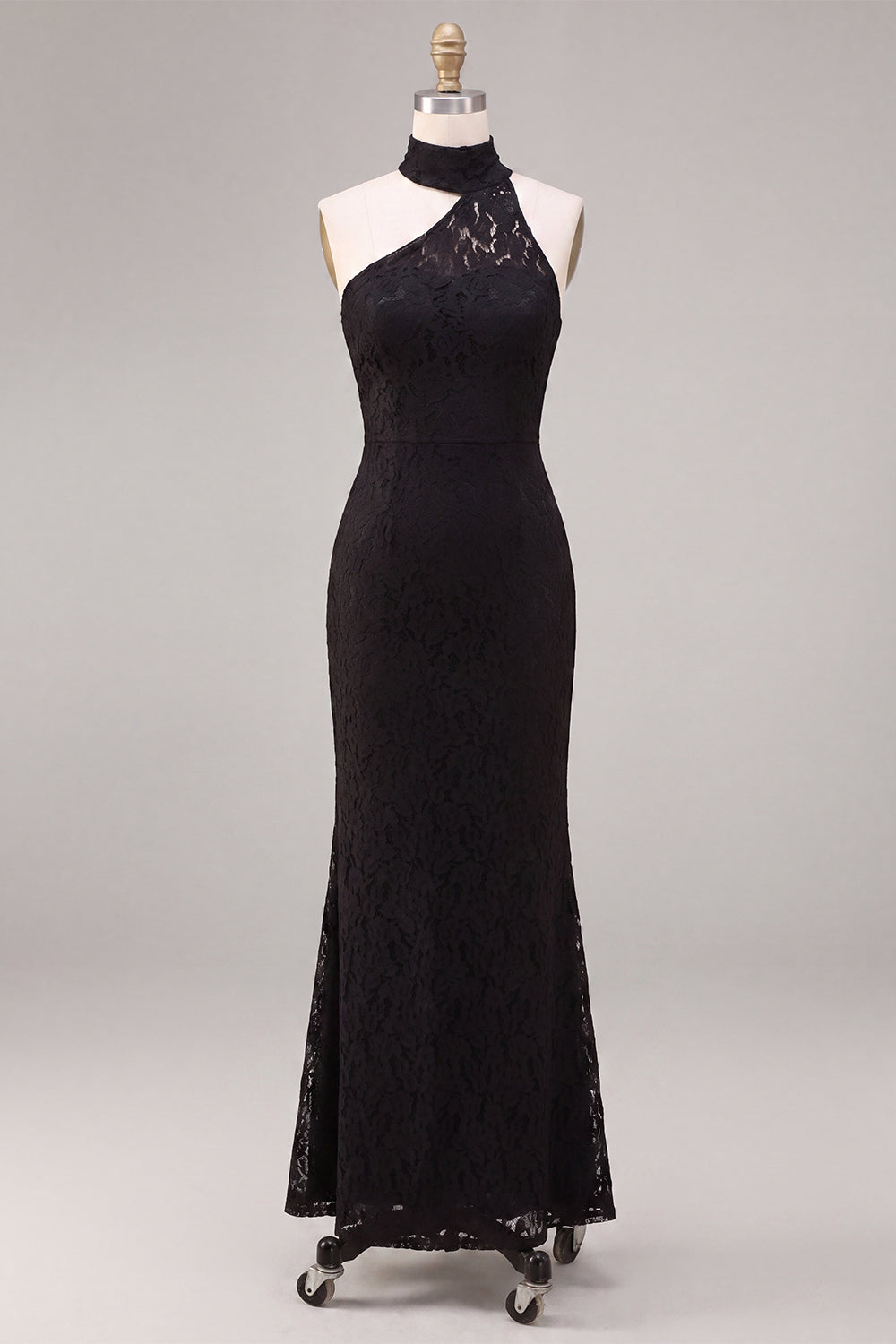 Black Halter Mermaid Lace Long Wedding Guest Dress
