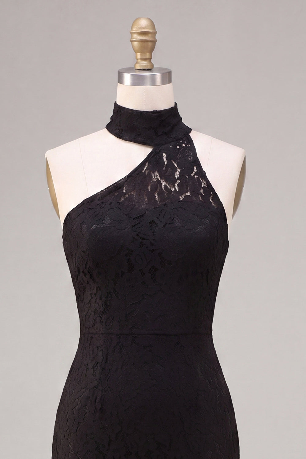 Black Halter Mermaid Lace Long Wedding Guest Dress