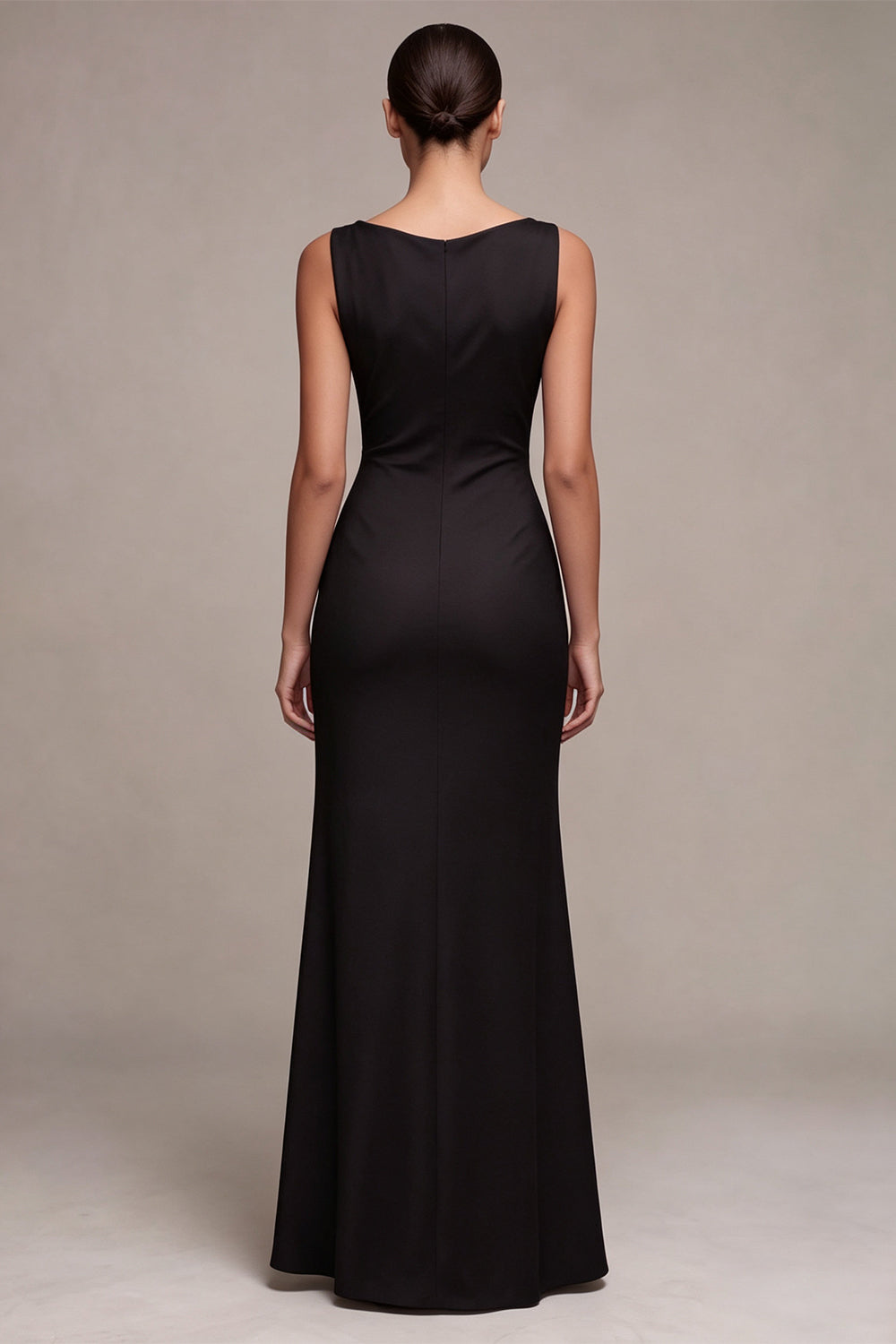 Black Mermaid Simple Cowl Neck Long Wedding Guest Dress