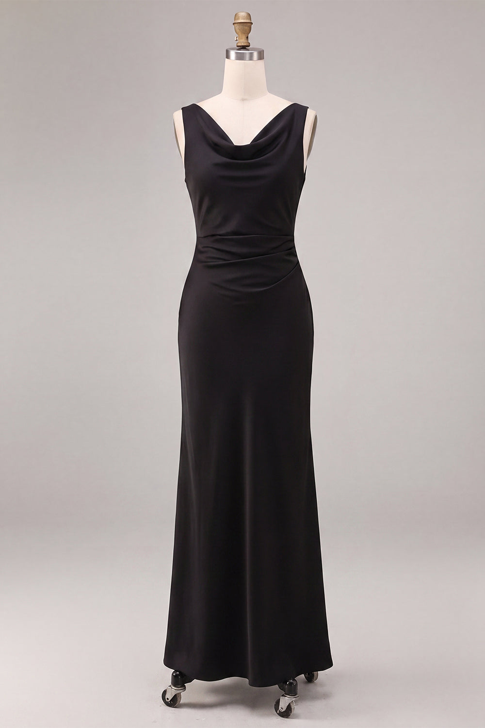 Black Mermaid Simple Cowl Neck Long Wedding Guest Dress