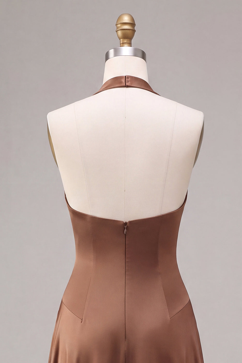 Coffee Simple Satin Halter A Line Long Wedding Guest Dress