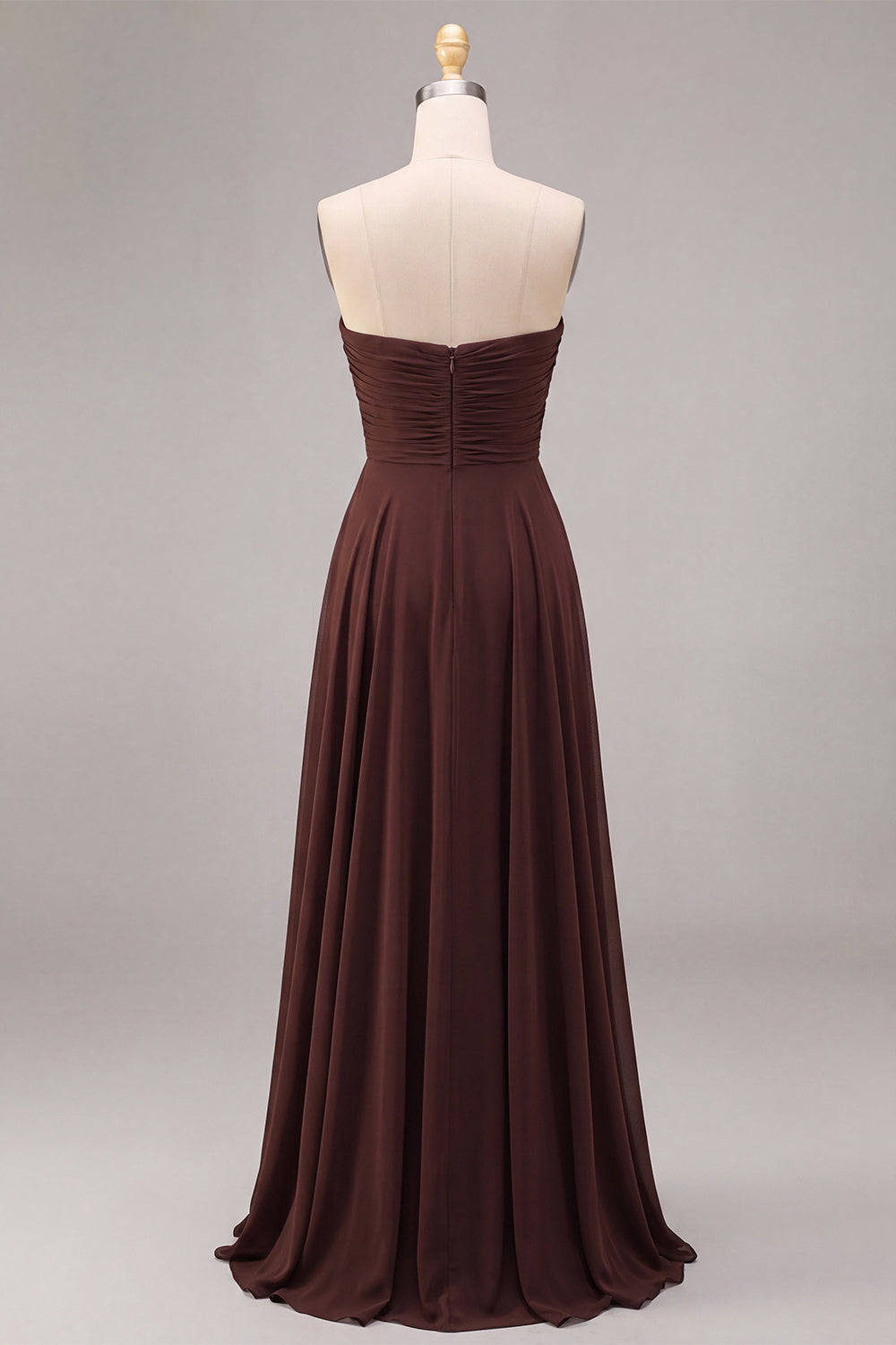 Dark Coffee Strapless A Line Long Wedding Guest Dress