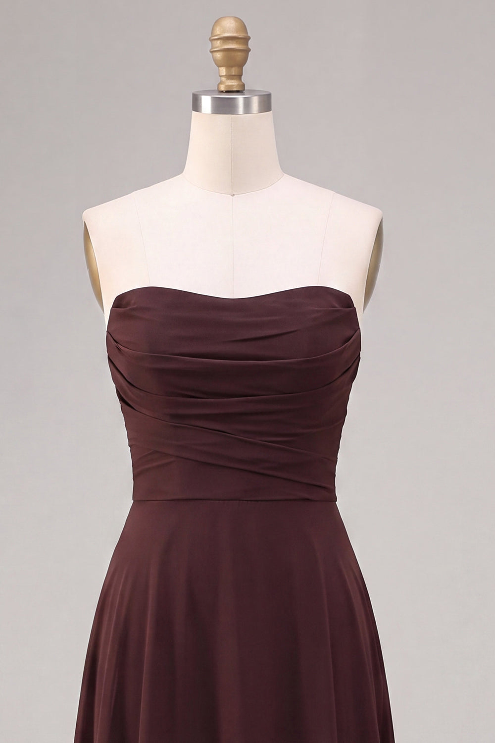 Dark Coffee Strapless A Line Long Wedding Guest Dress