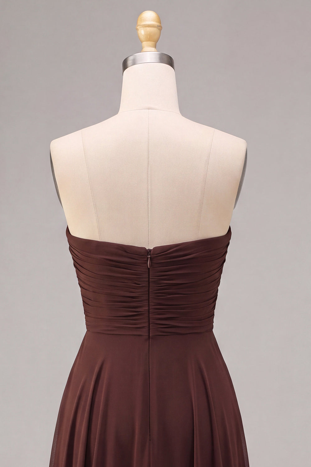 Dark Coffee Strapless A Line Long Wedding Guest Dress