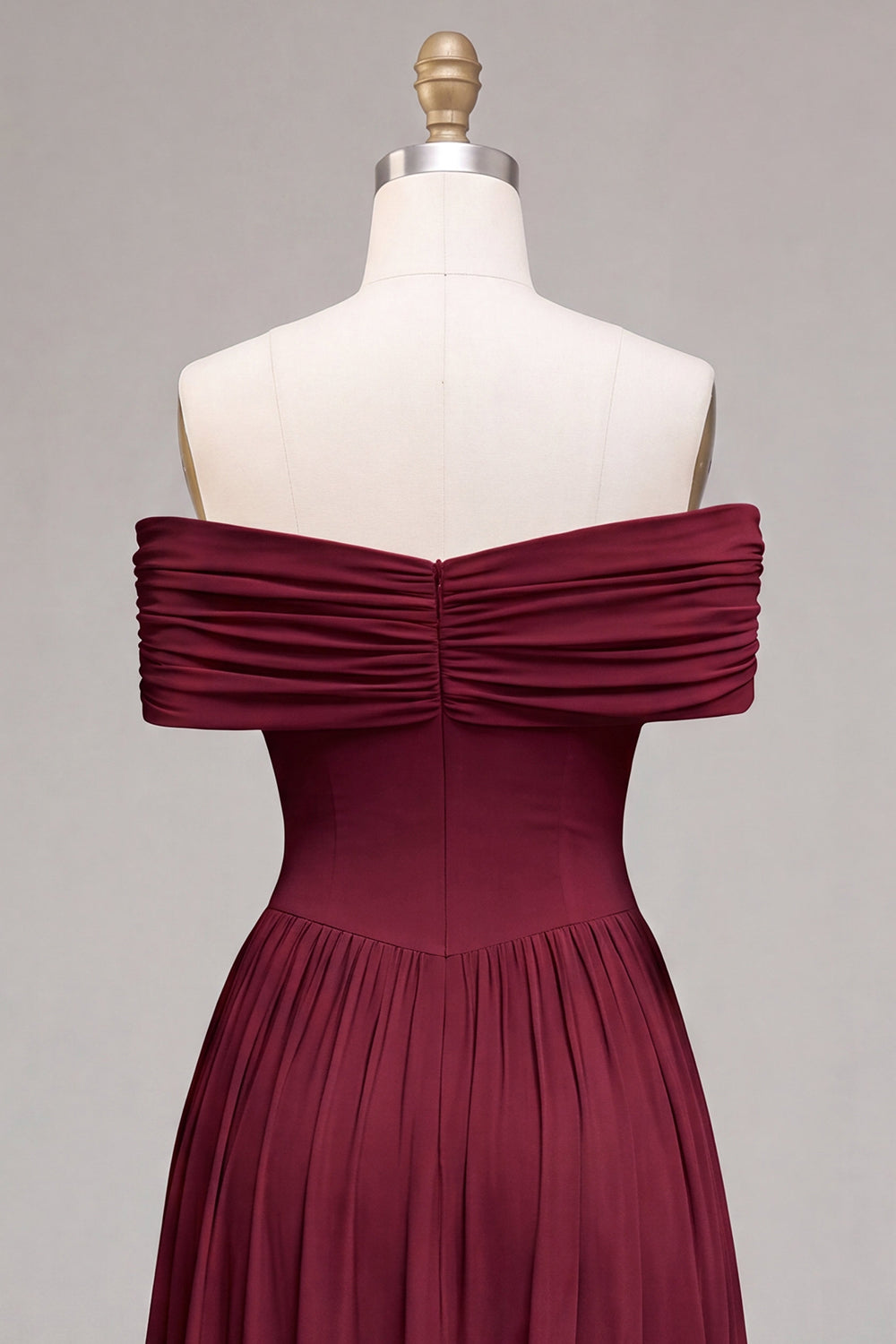 Burgundy Simple Off The Shoulder A Line Pleated Long Wedding Guest Dress