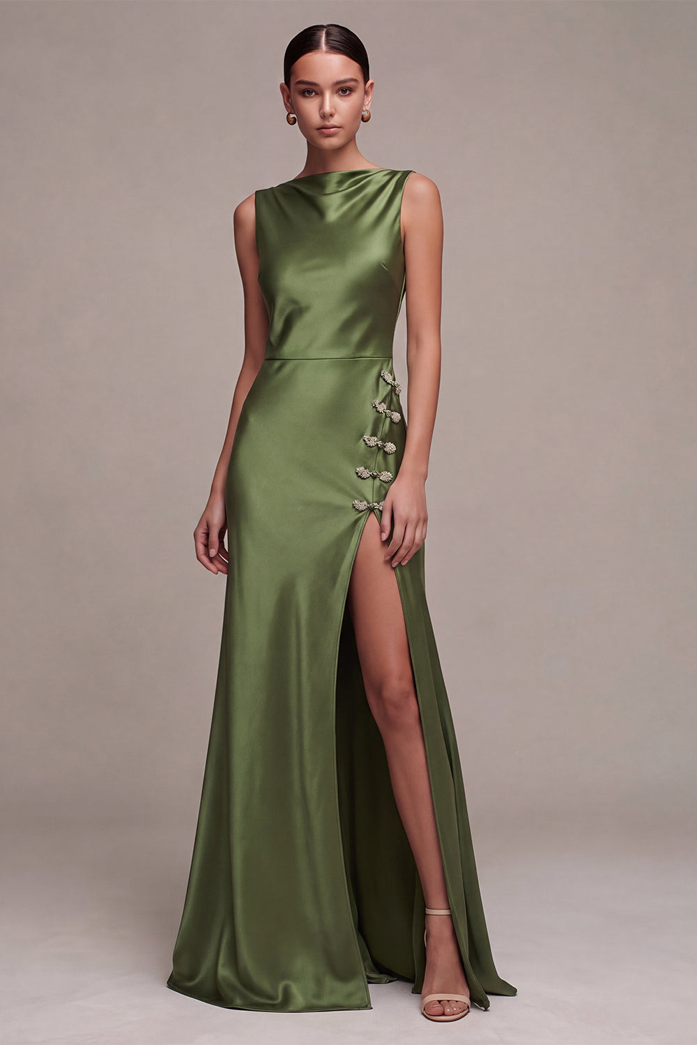 Burgundy Simple Mermaid Satin Long Wedding Guest Dress with Slit