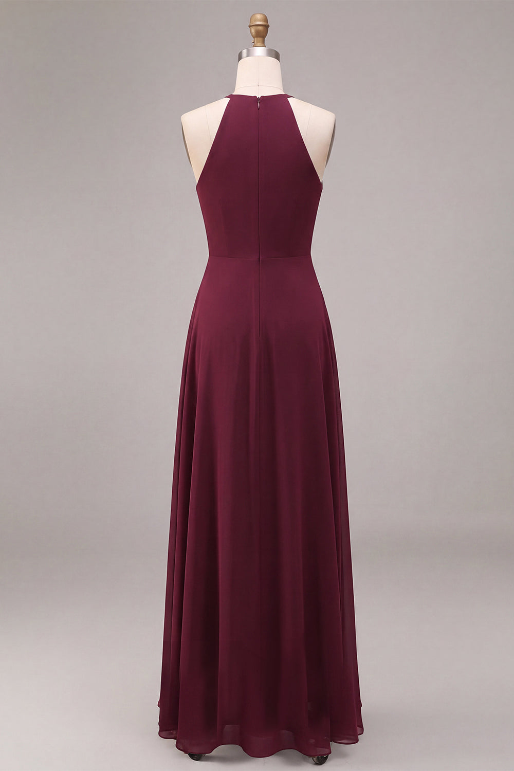 Burgundy Chiffon A Line Keyhole Long Wedding Guest Dress with Sash
