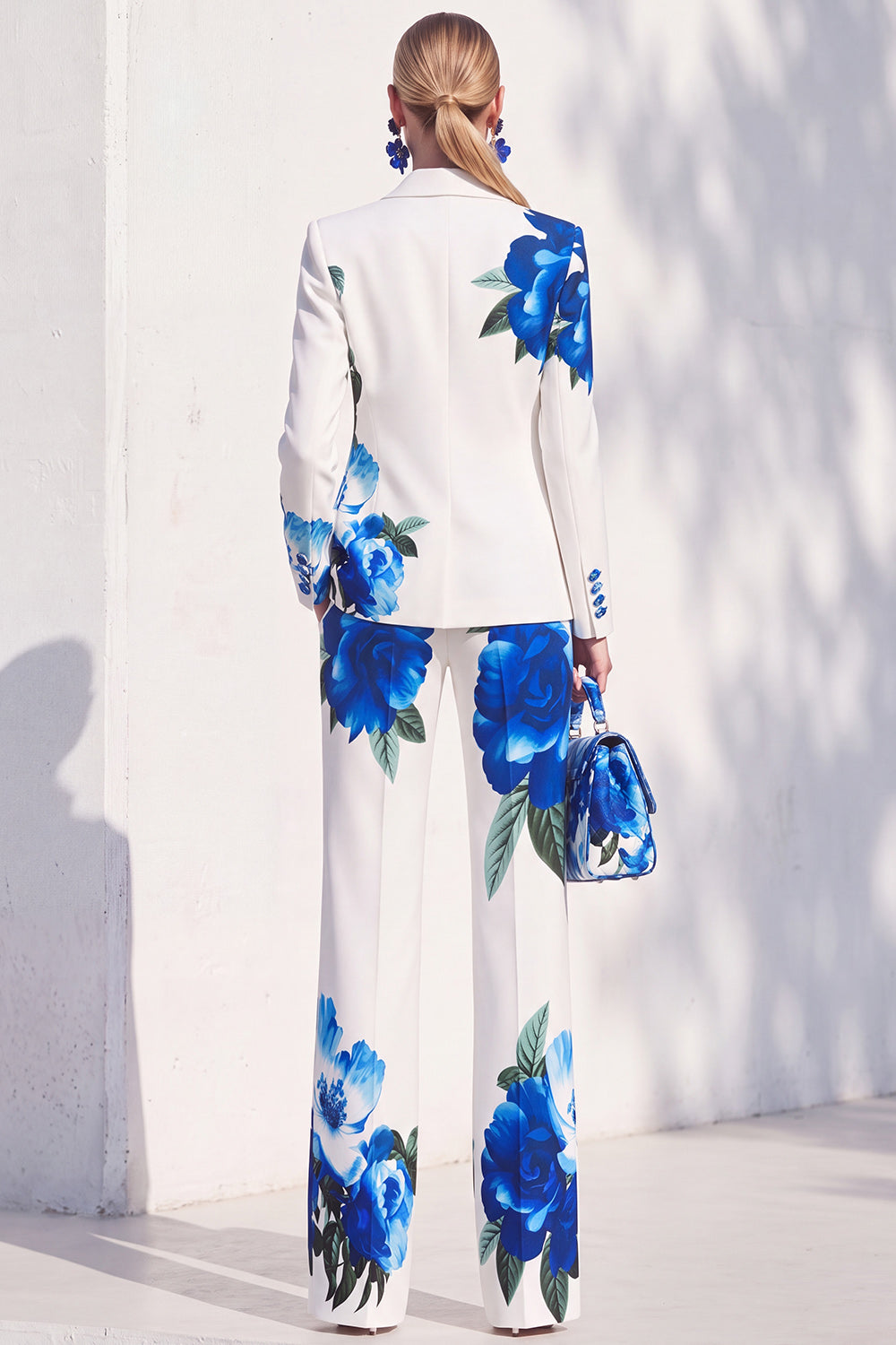 White Red Flower 2 Piece One Button Peak Lapel Women Suits