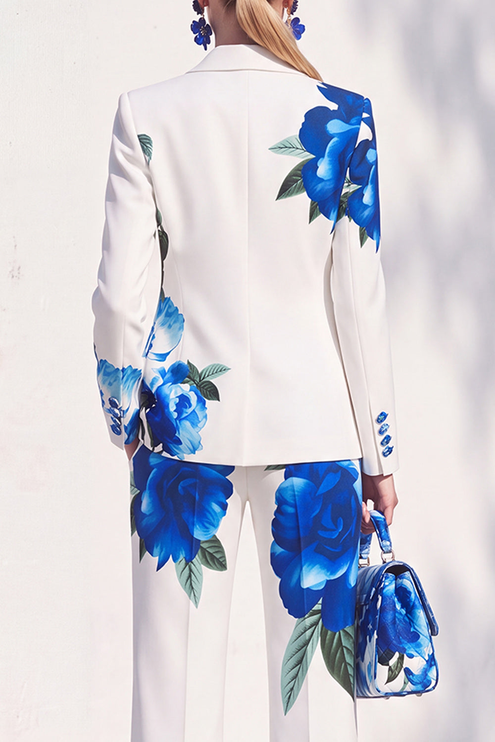 White Red Flower 2 Piece One Button Peak Lapel Women Suits