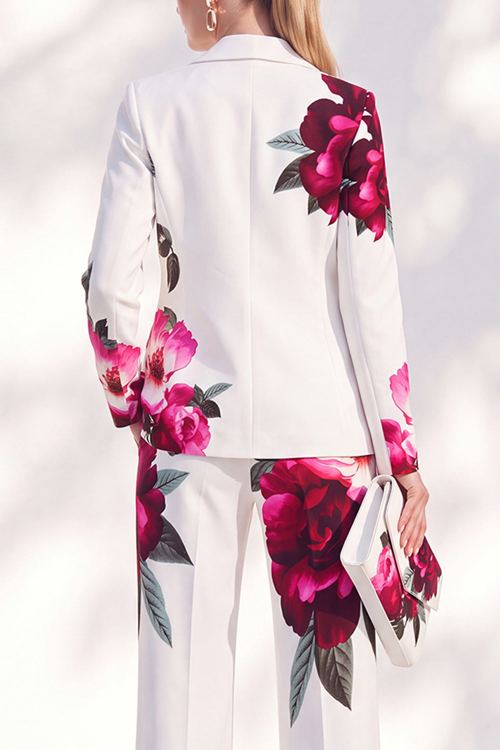 White Red Flower 2 Piece One Button Peak Lapel Women Suits
