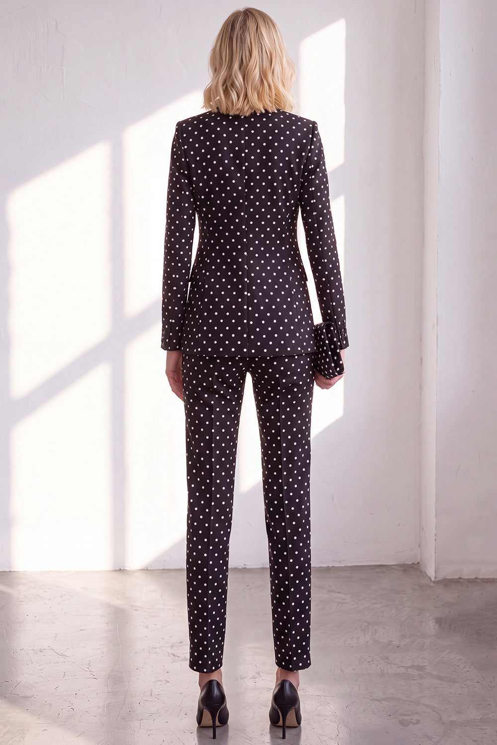 Polka Dots White Slim Fit 2 Piece Peak Lapel Women Suits with Bow