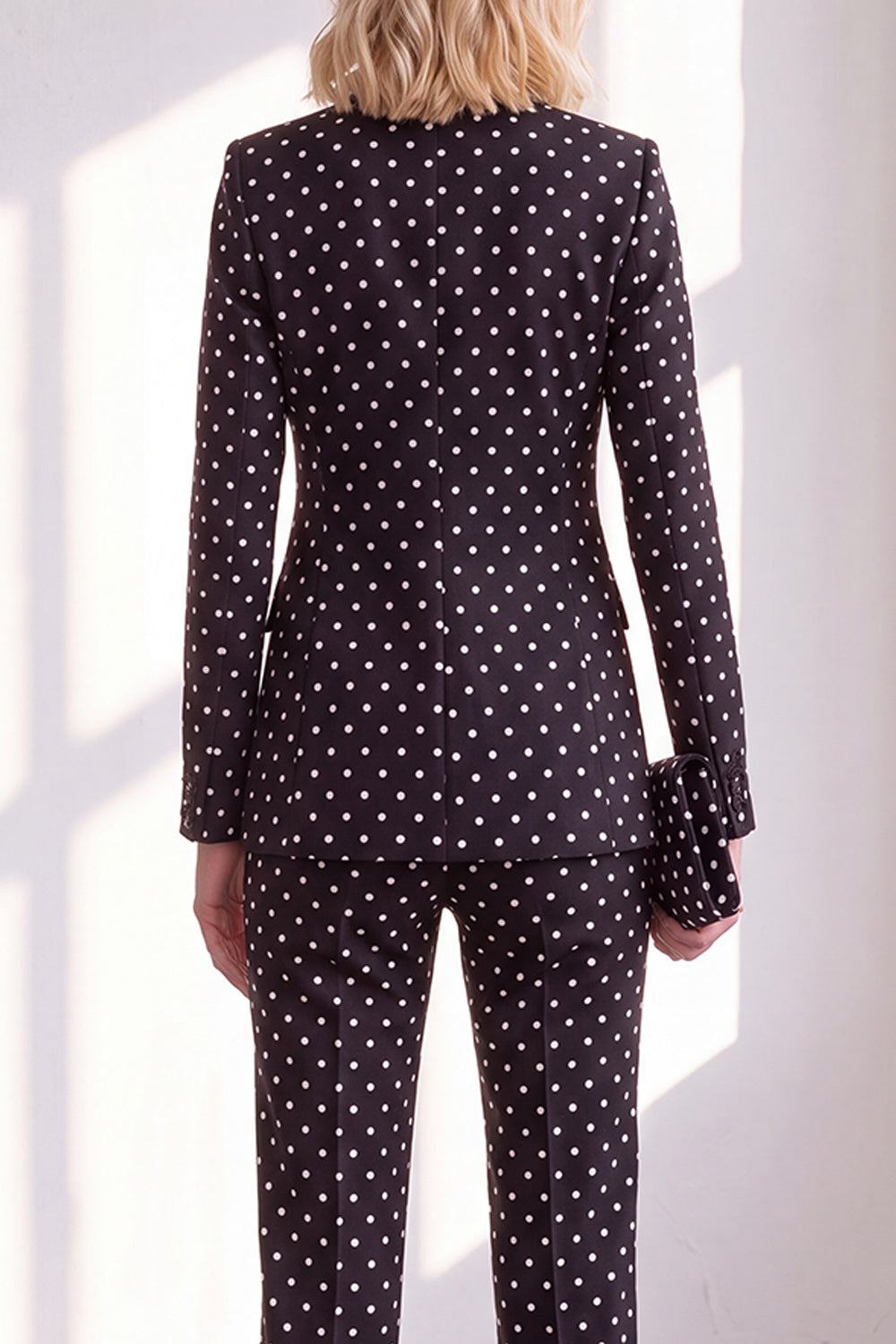 Polka Dots White Slim Fit 2 Piece Peak Lapel Women Suits with Bow