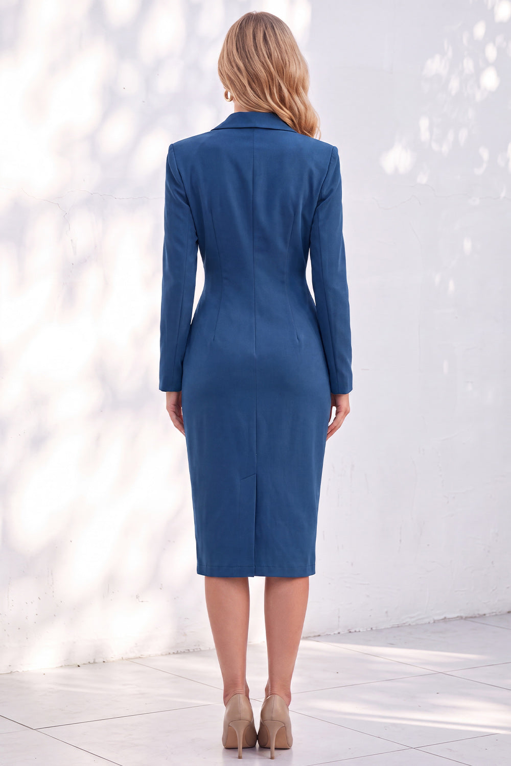 Red Notched Lapel Ruched Midi Blazer Dress with Slit