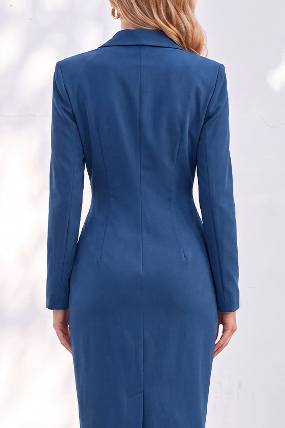 Red Notched Lapel Ruched Midi Blazer Dress with Slit