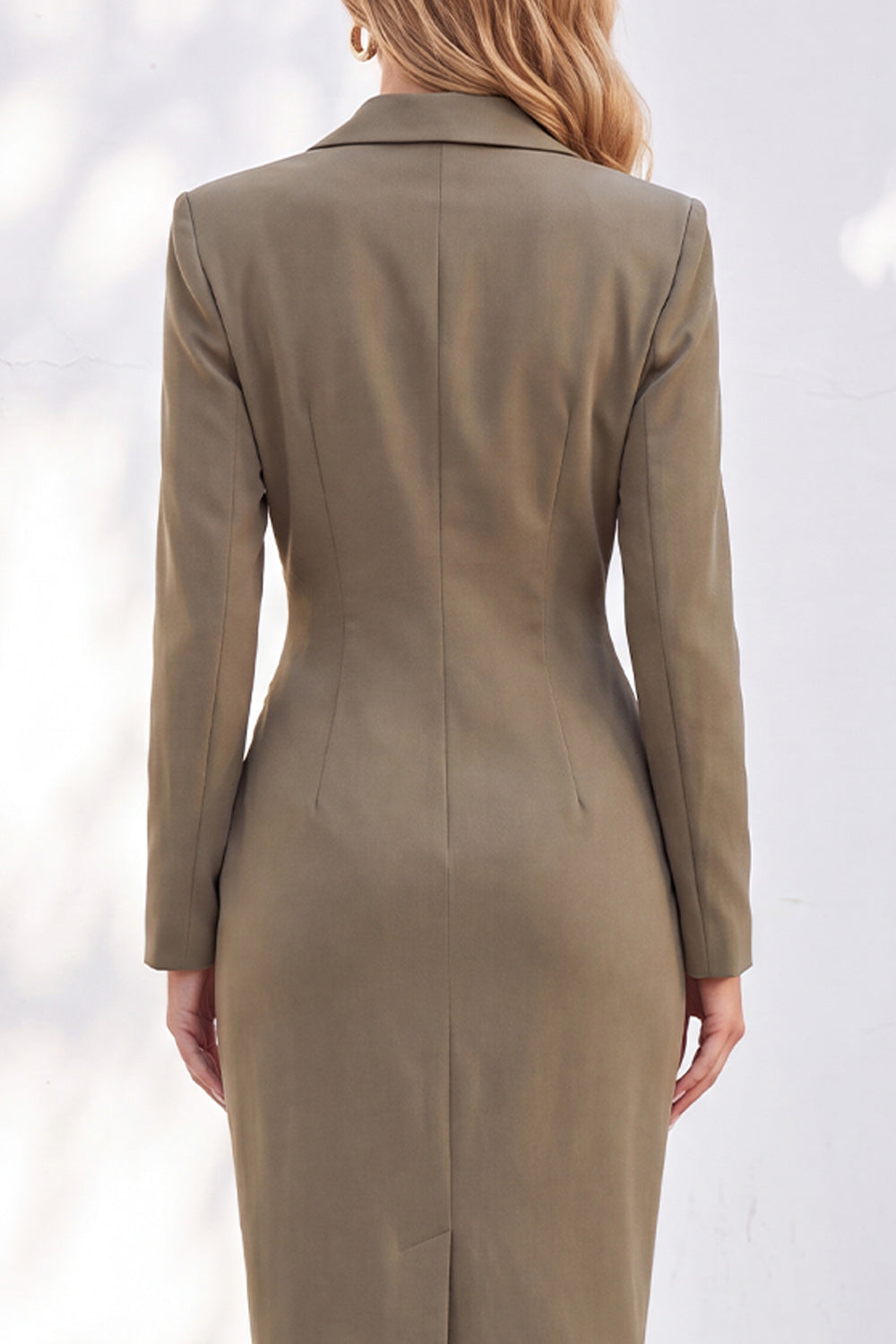 Red Notched Lapel Ruched Midi Blazer Dress with Slit