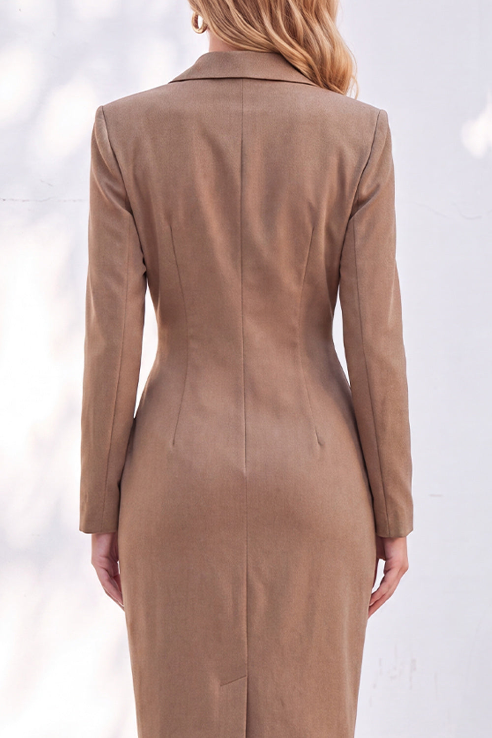 Red Notched Lapel Ruched Midi Blazer Dress with Slit
