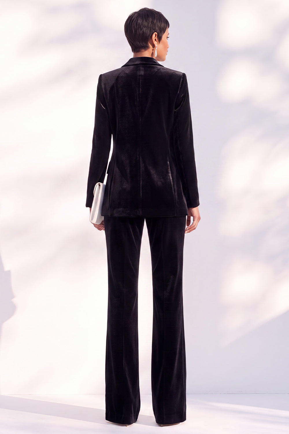 Black Peak Lapel Velvet One Button 2 Piece Work Suits