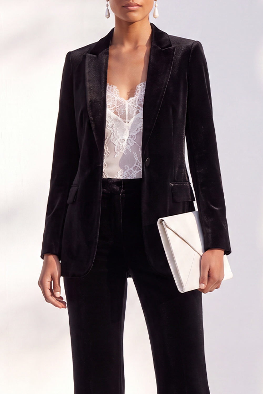 Black Peak Lapel Velvet One Button 2 Piece Work Suits