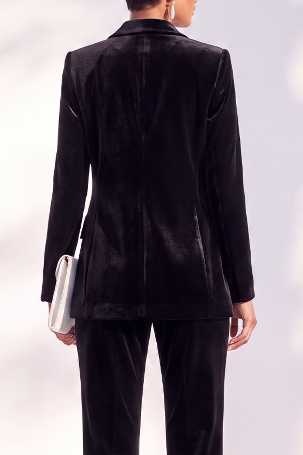 Black Peak Lapel Velvet One Button 2 Piece Work Suits
