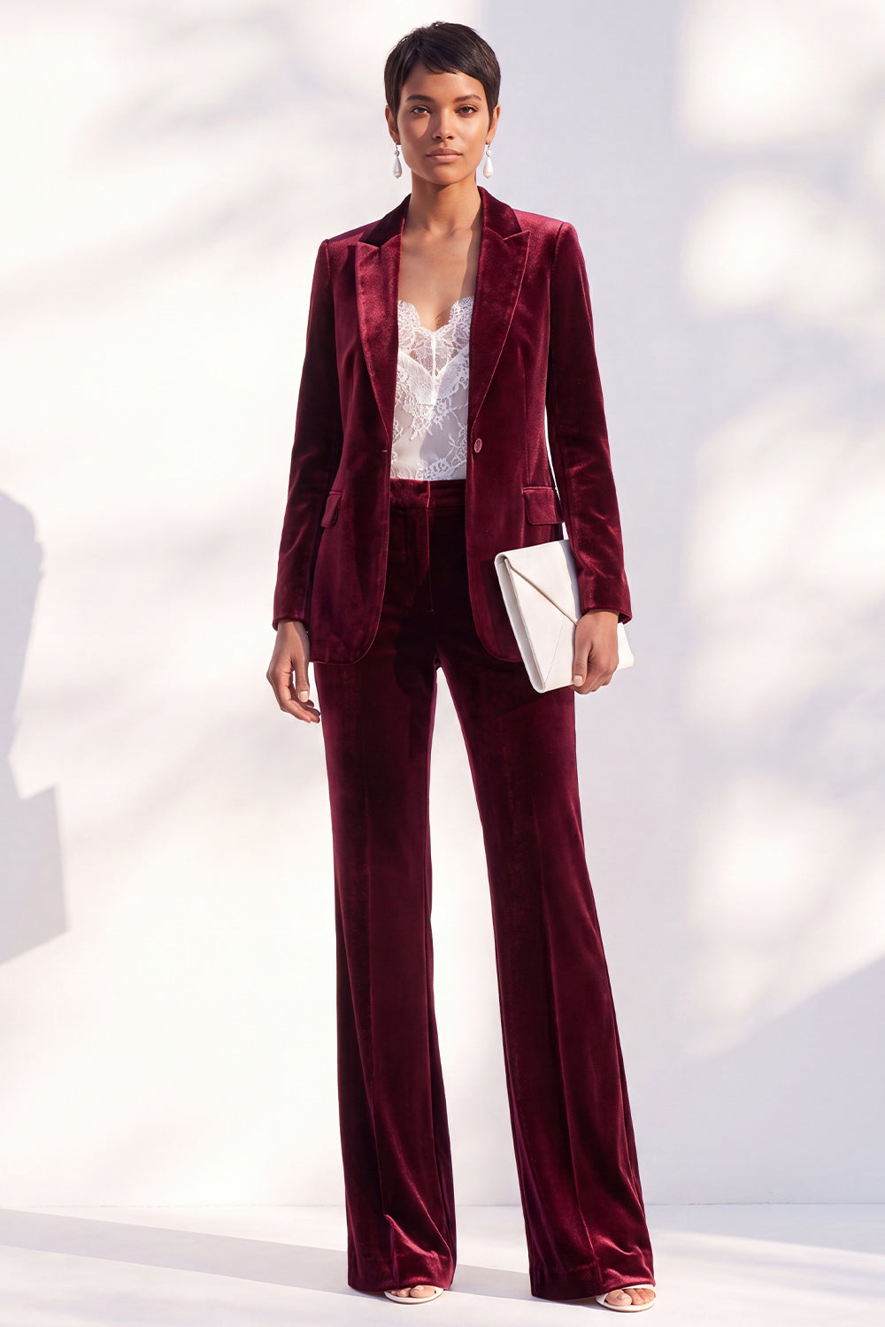 Black Peak Lapel Velvet One Button 2 Piece Work Suits