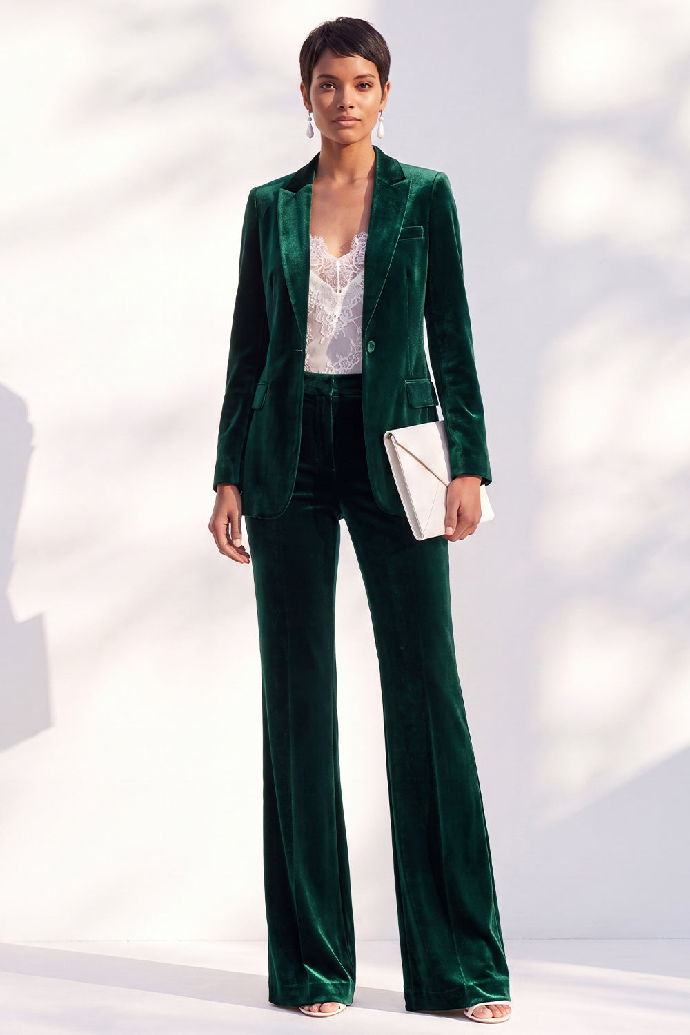 Black Peak Lapel Velvet One Button 2 Piece Work Suits