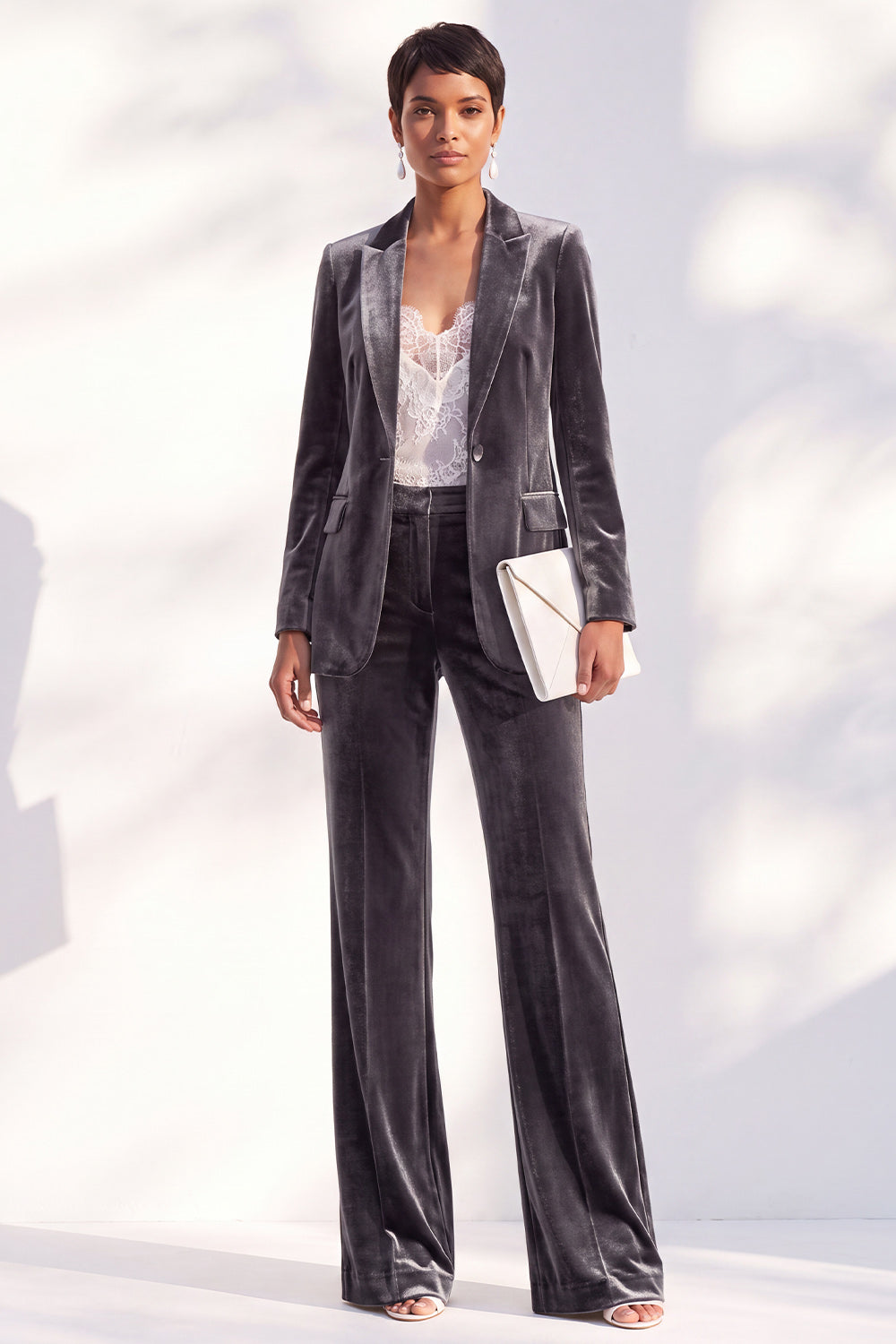 Black Peak Lapel Velvet One Button 2 Piece Work Suits