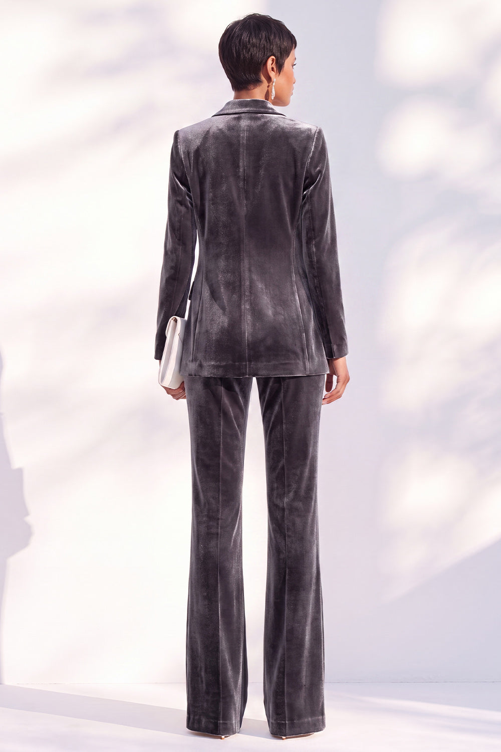 Black Peak Lapel Velvet One Button 2 Piece Work Suits