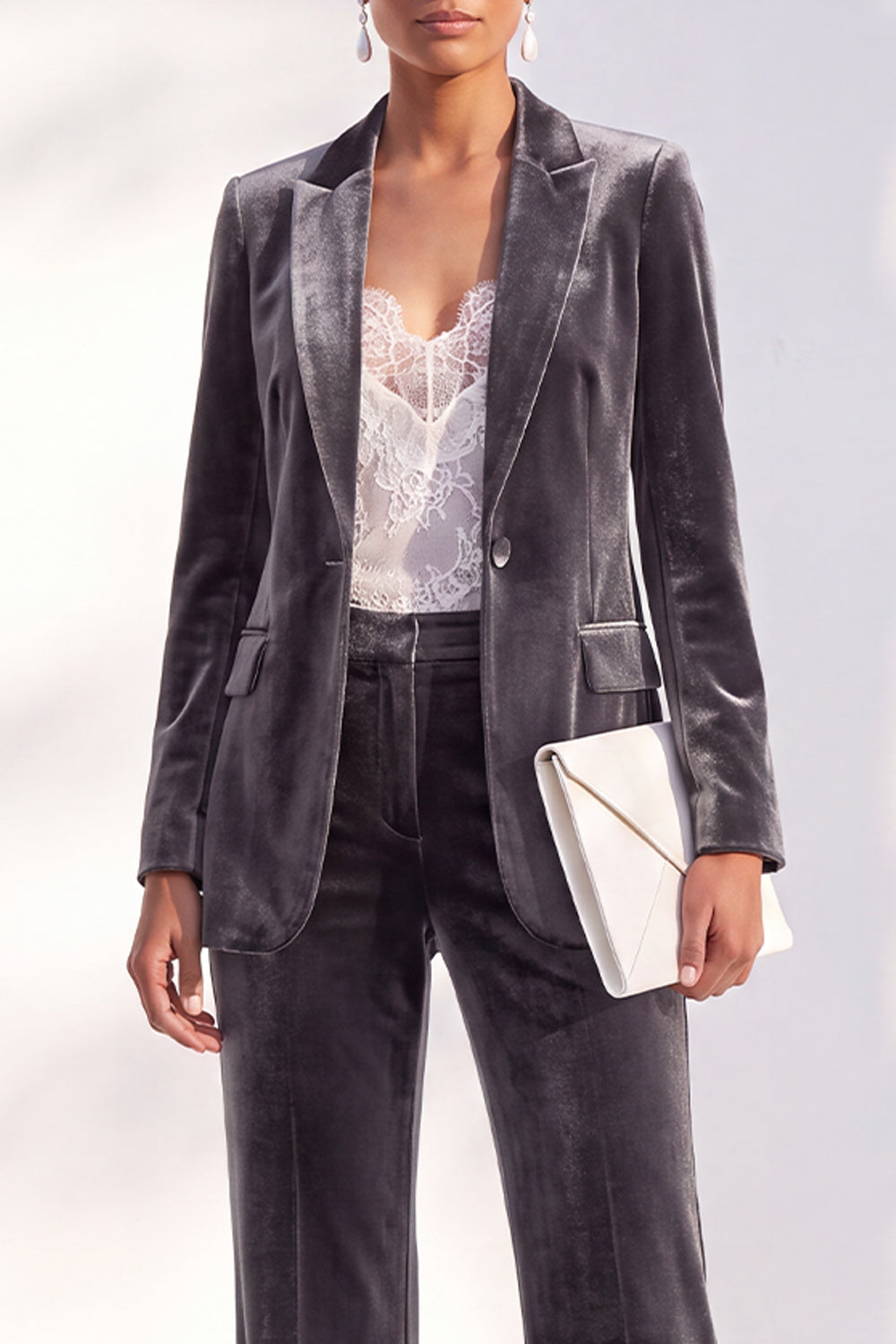 Black Peak Lapel Velvet One Button 2 Piece Work Suits