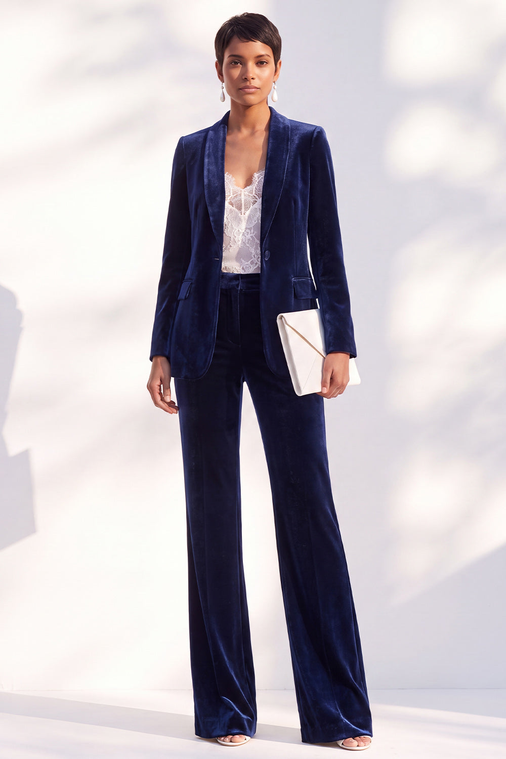 Black Peak Lapel Velvet One Button 2 Piece Work Suits