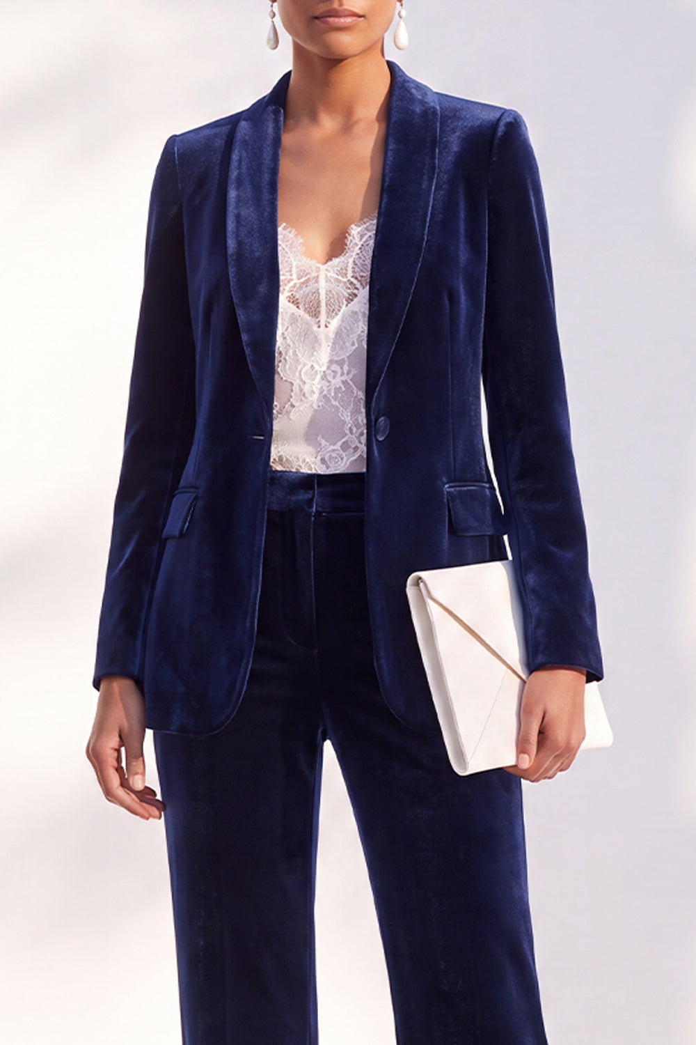Black Peak Lapel Velvet One Button 2 Piece Work Suits