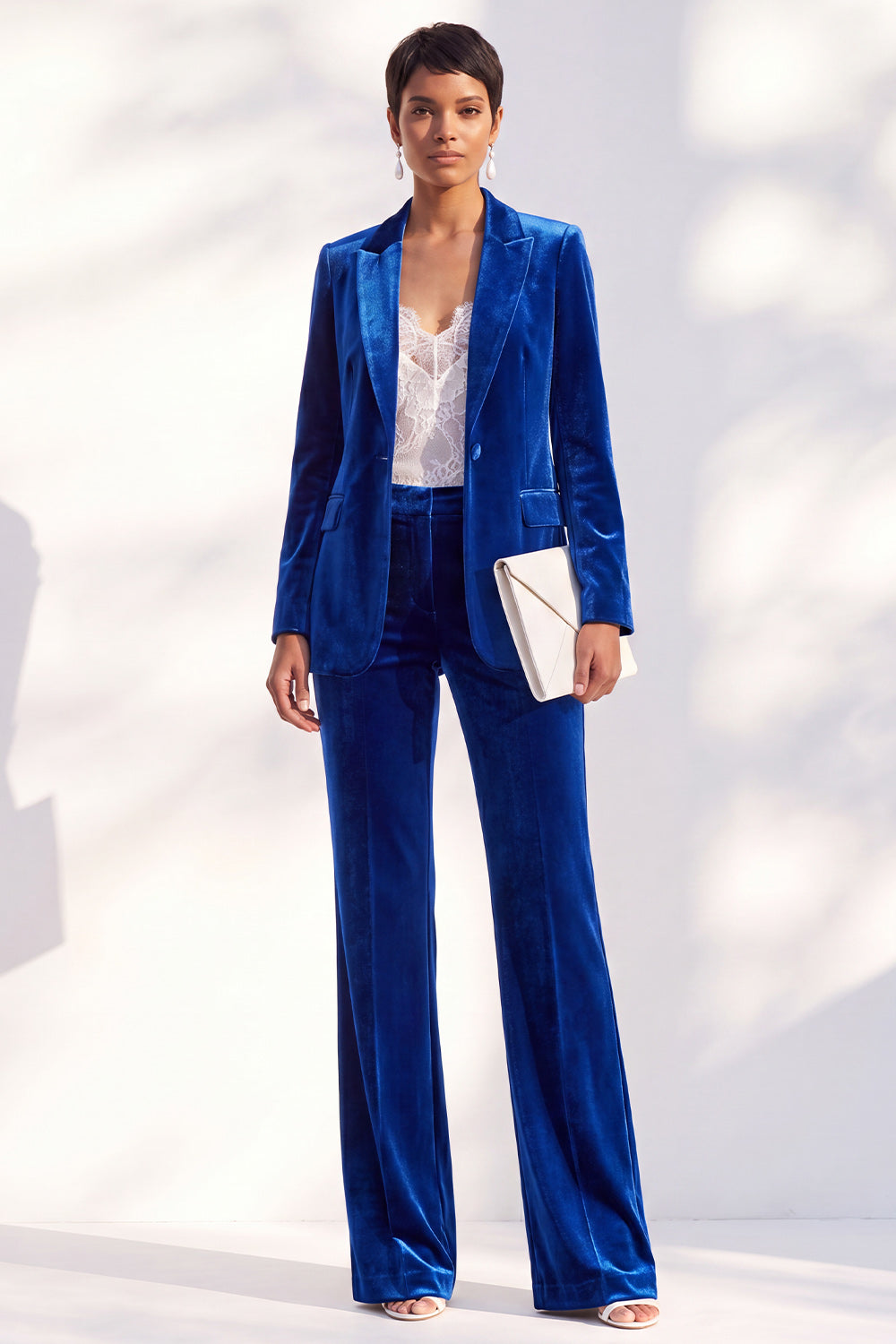 Black Peak Lapel Velvet One Button 2 Piece Work Suits