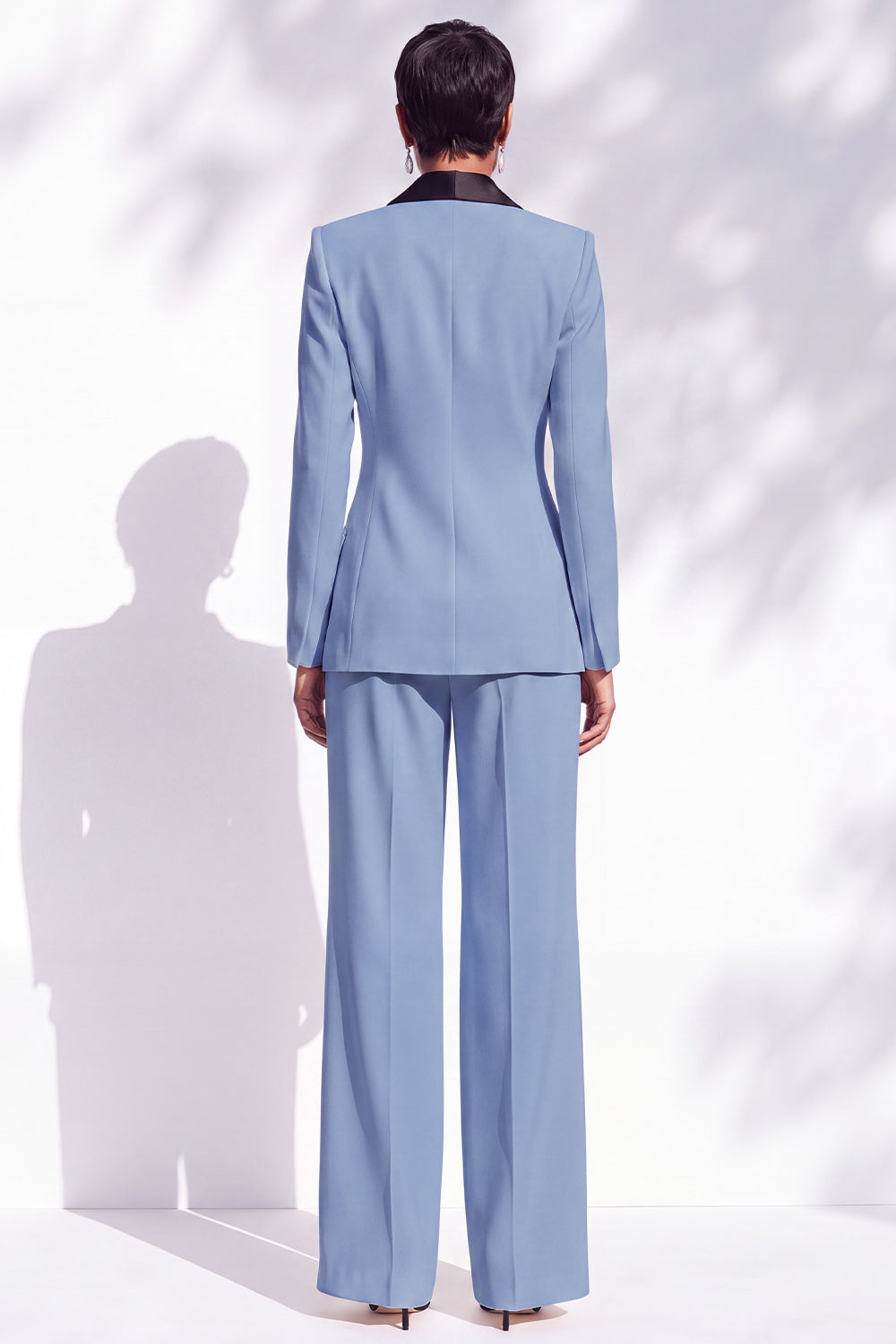 Blue Double Breasted Shawl Lapel 2 Piece Work Suits with 3D Flower