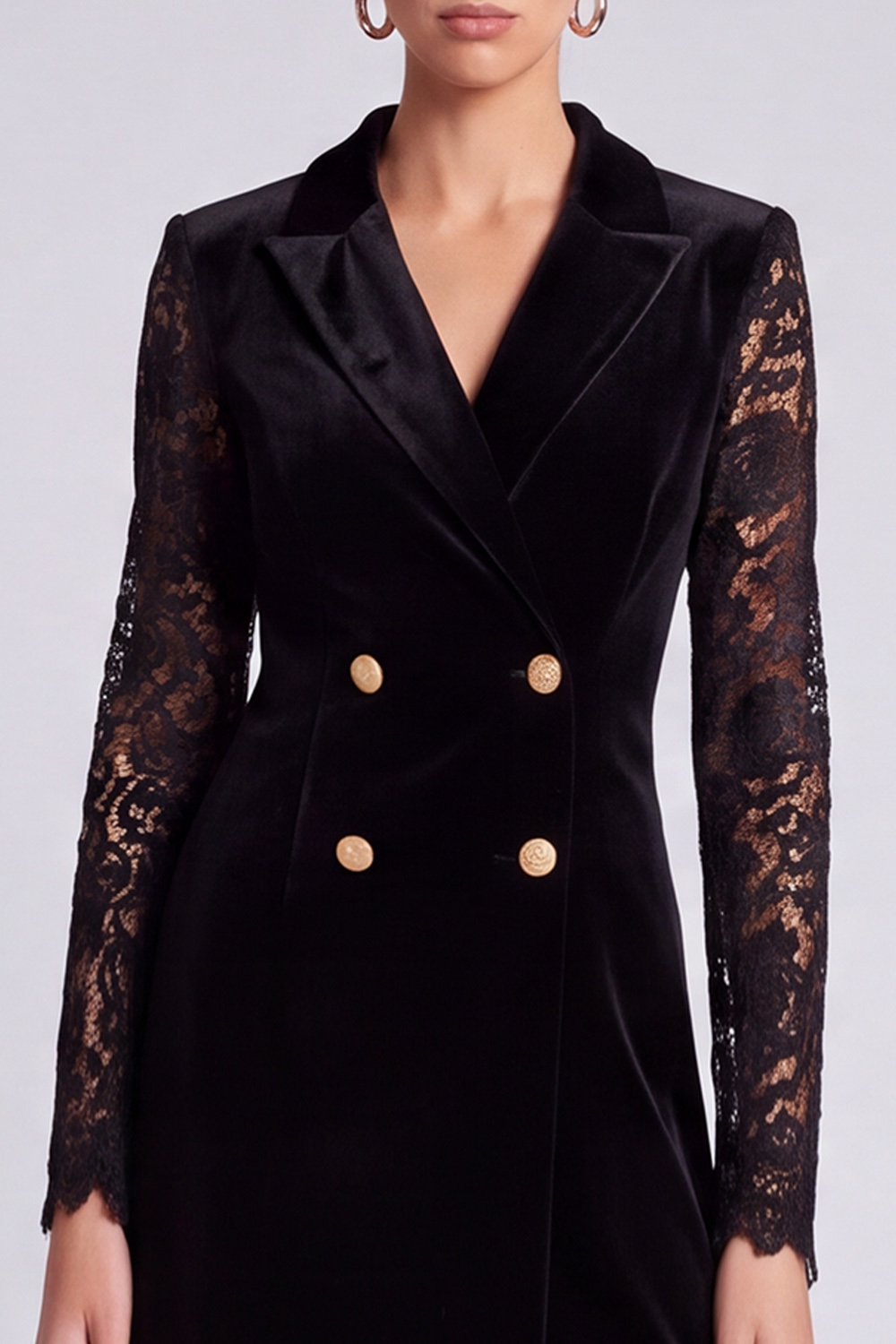 Sheath Black Peak Lapel Short Asymmetrical Work Dress with Lace