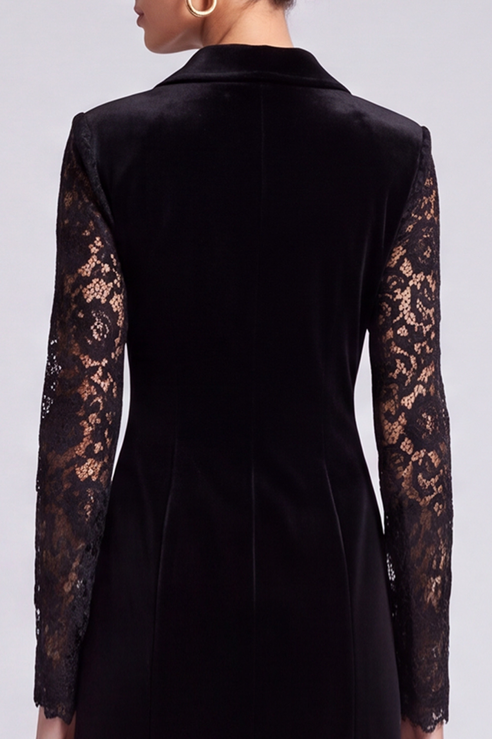 Sheath Black Peak Lapel Short Asymmetrical Work Dress with Lace