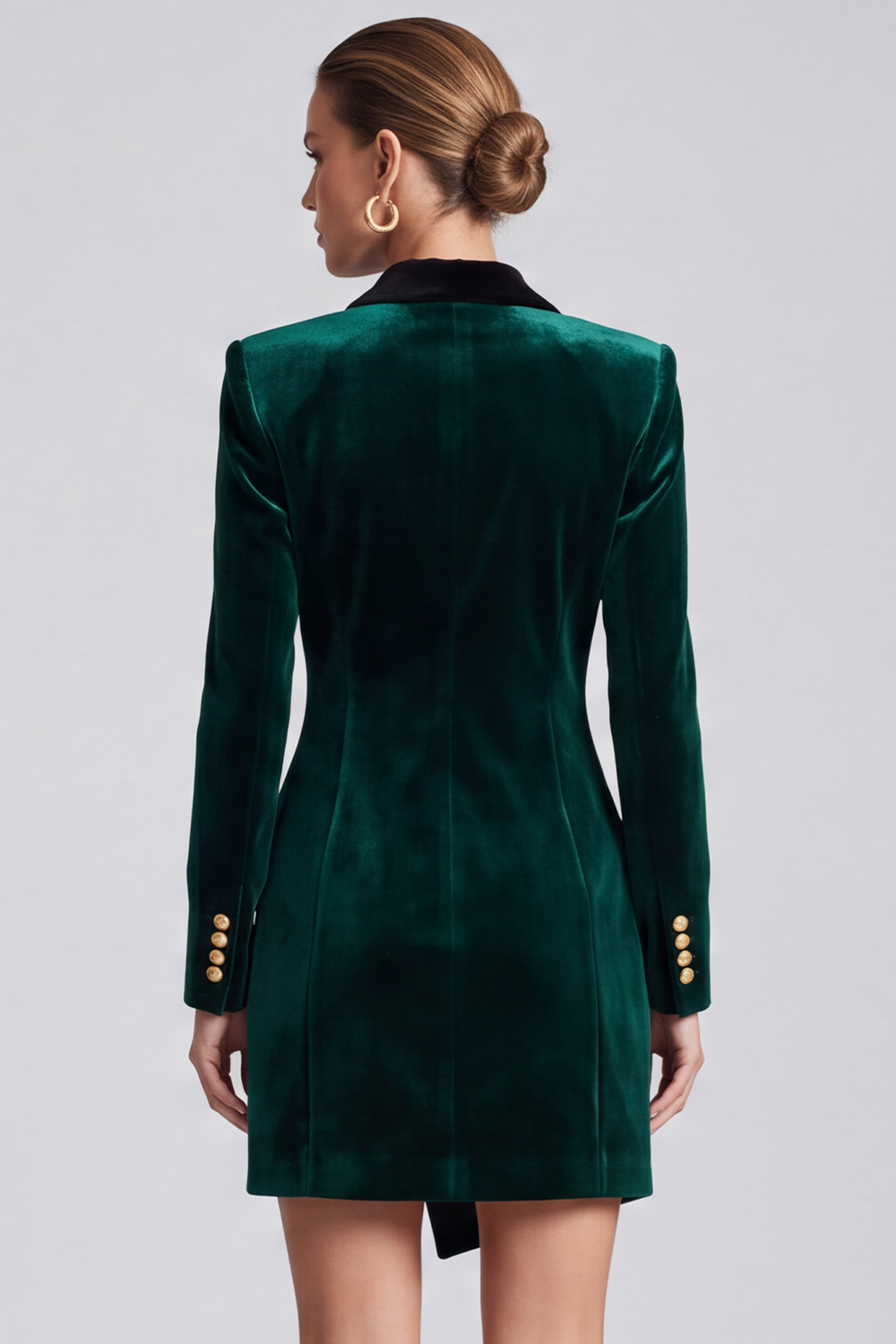 Velvet Dark Green Bodycon Peak Lapel Short Asymmetrical Work Dress with Sleeves