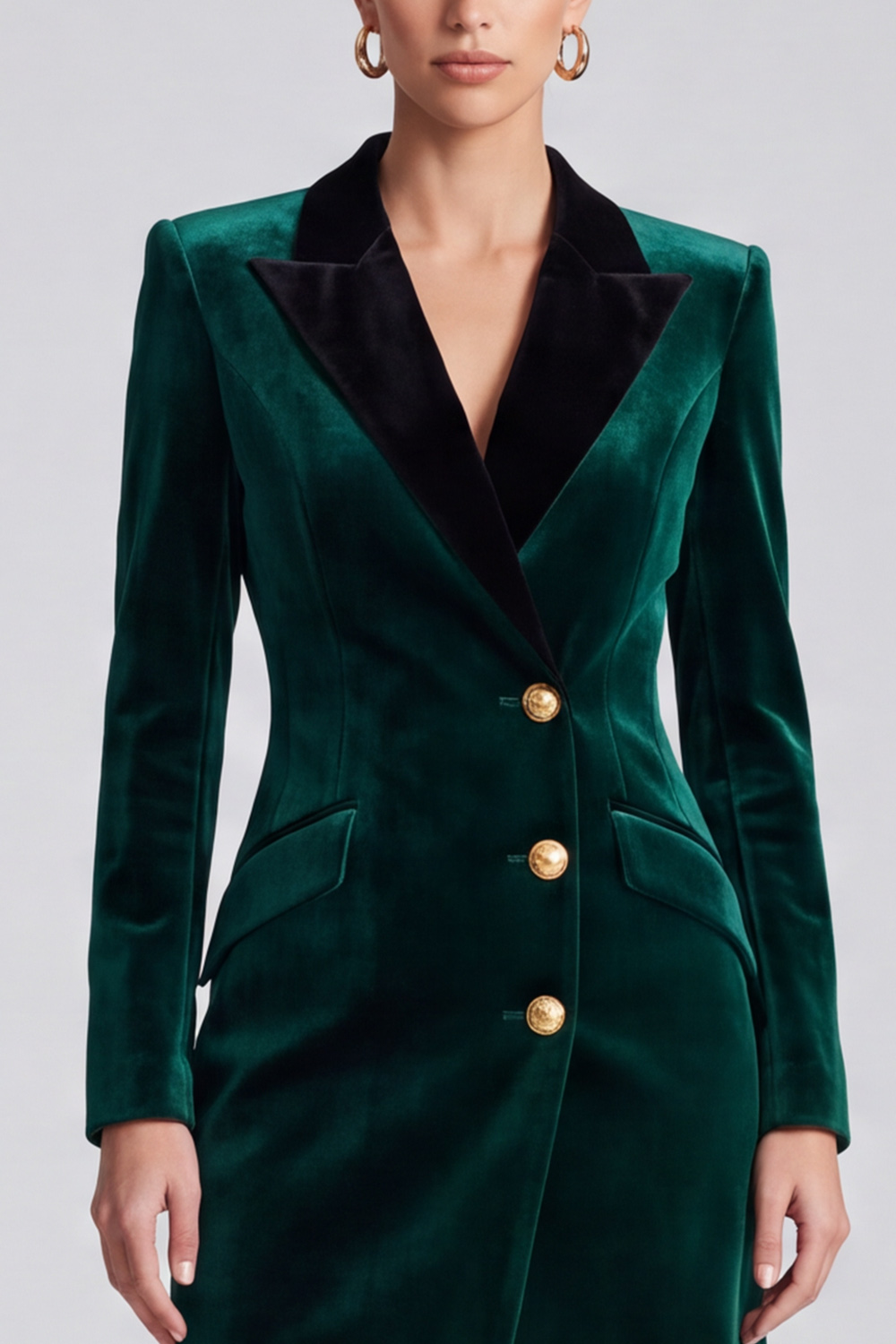 Velvet Dark Green Bodycon Peak Lapel Short Asymmetrical Work Dress with Sleeves