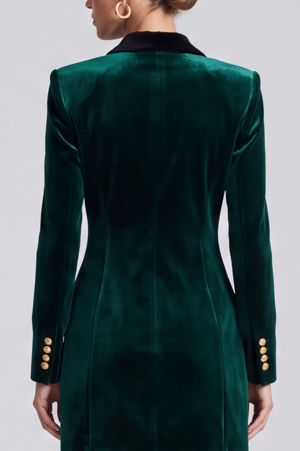 Velvet Dark Green Bodycon Peak Lapel Short Asymmetrical Work Dress with Sleeves