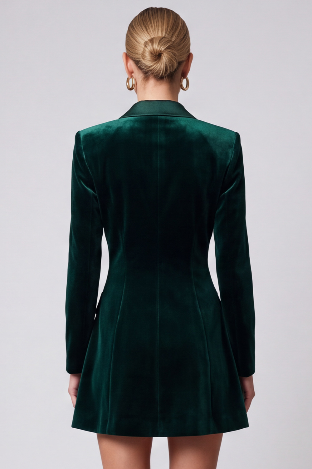 Dark Green Velvet A Line Double Breasted Peak Lapel Short Work Dress 